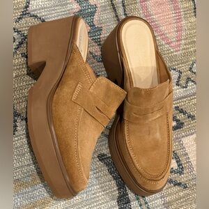Anthropologie Tan Suede Mules